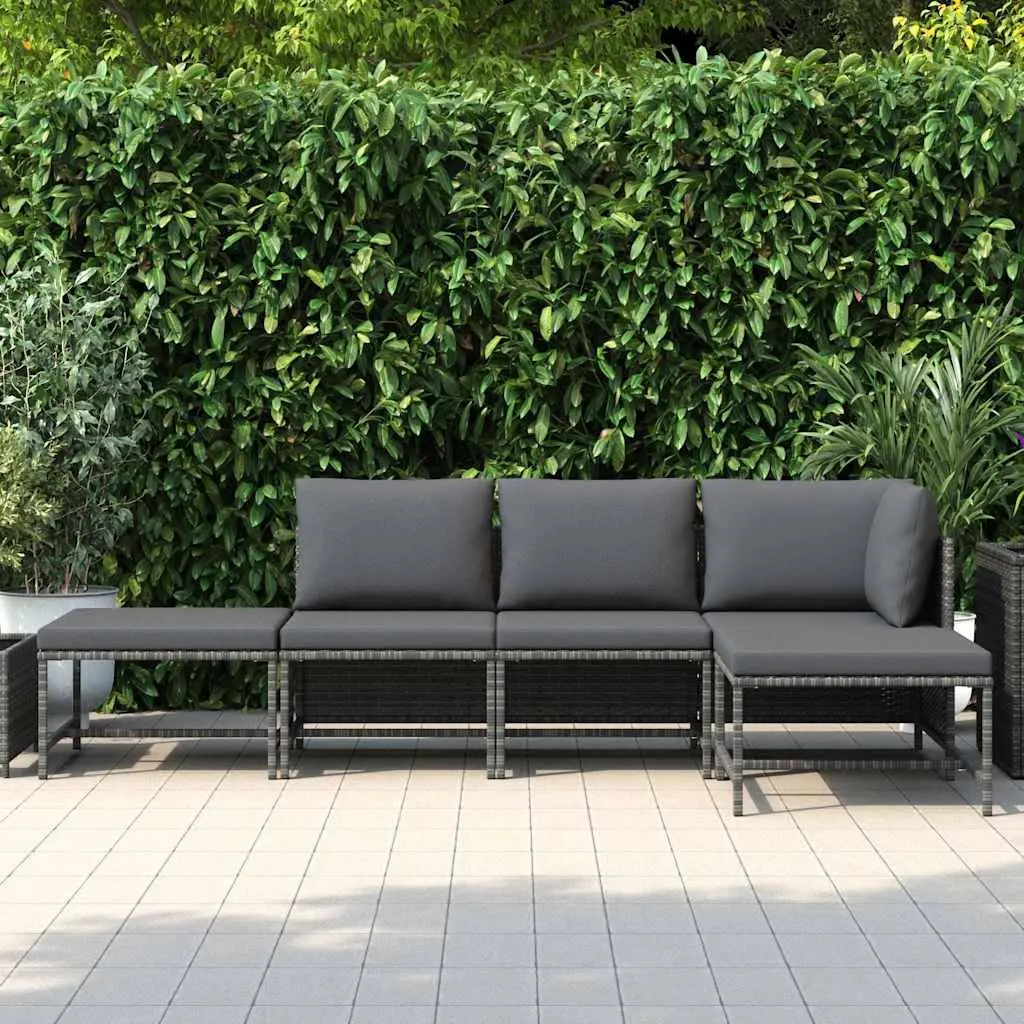 5 Piece Outdoor Garden Sofa Set Grey PE Rattan with Removable Cushions and Powder Coated Steel Frame