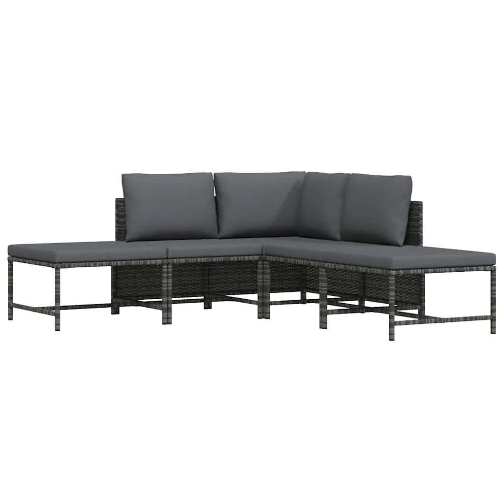 5 Piece Outdoor Garden Sofa Set Grey PE Rattan with Removable Cushions and Powder Coated Steel Frame
