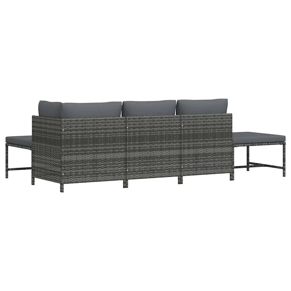 5 Piece Outdoor Garden Sofa Set Grey PE Rattan with Removable Cushions and Powder Coated Steel Frame