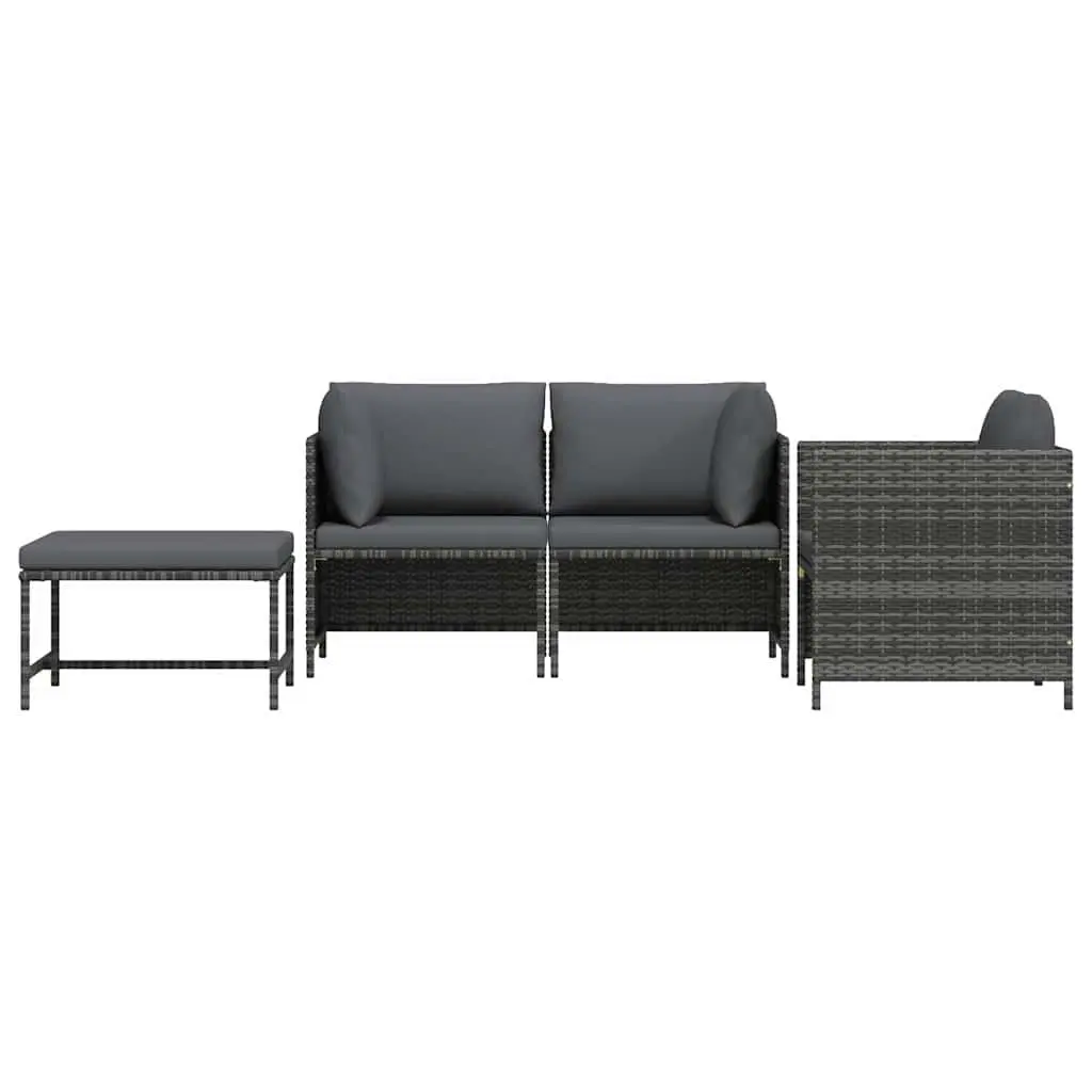 Outdoor Sectional Sofa Set 4 Piece Garden Lounge Grey with Cushions Rattan