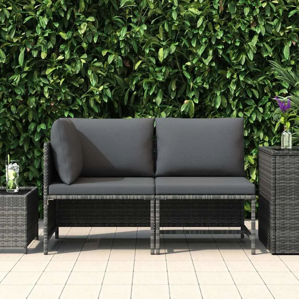 Garden Sofa Set 2 Piece Outdoor Sectional Lounge Rattan Grey Cushions