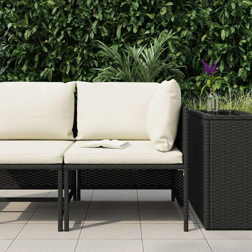 Outdoor Sectional Corner Sofa with Cushions Black PE Rattan Garden Lounge Seat