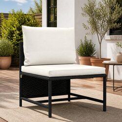 Outdoor Sectional Middle Sofa Black Poly Rattan Modular Garden Lounge Seat
