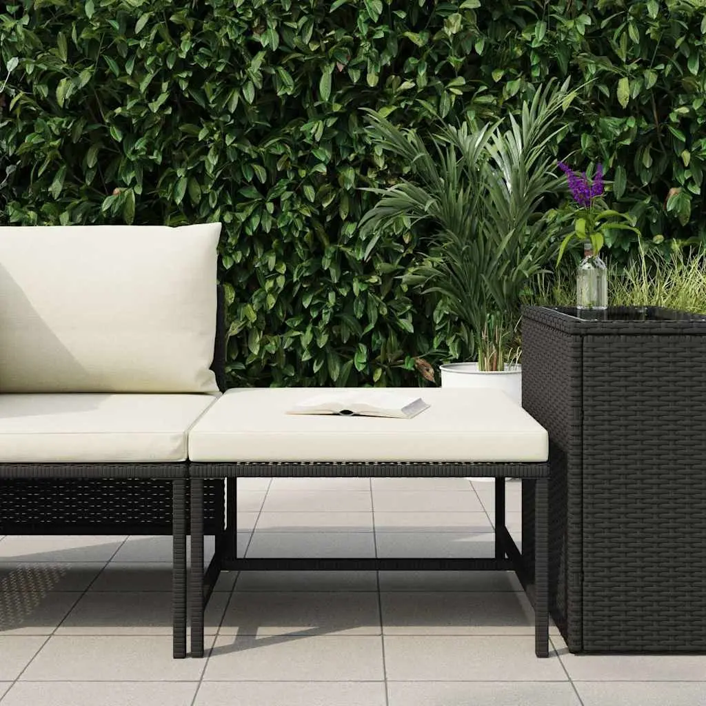Outdoor Footrest Ottoman Black PE Rattan with Cushion