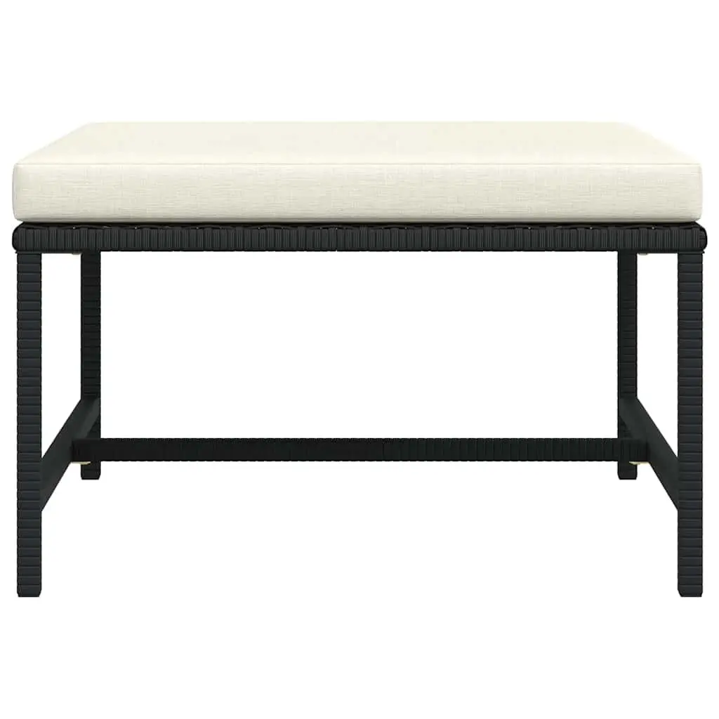 Outdoor Footrest Ottoman Black PE Rattan with Cushion