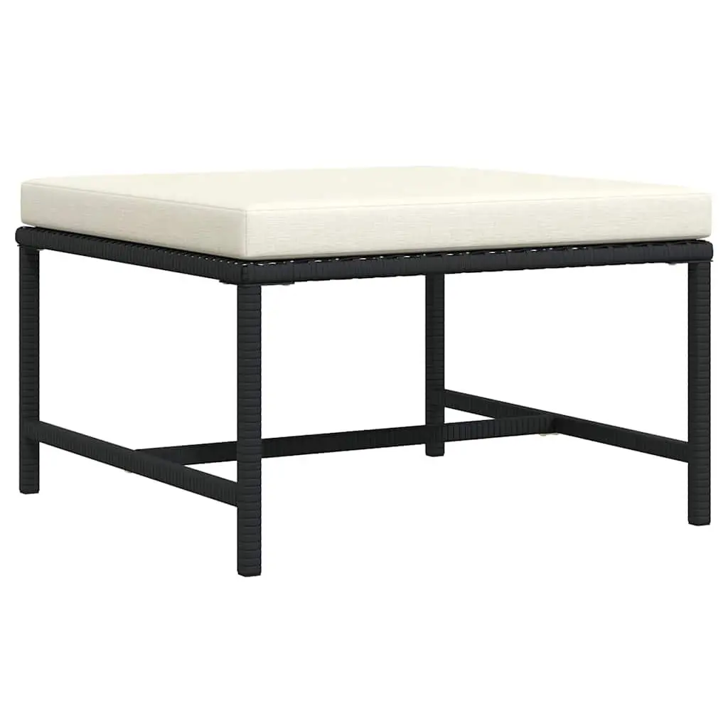 Outdoor Footrest Ottoman Black PE Rattan with Cushion