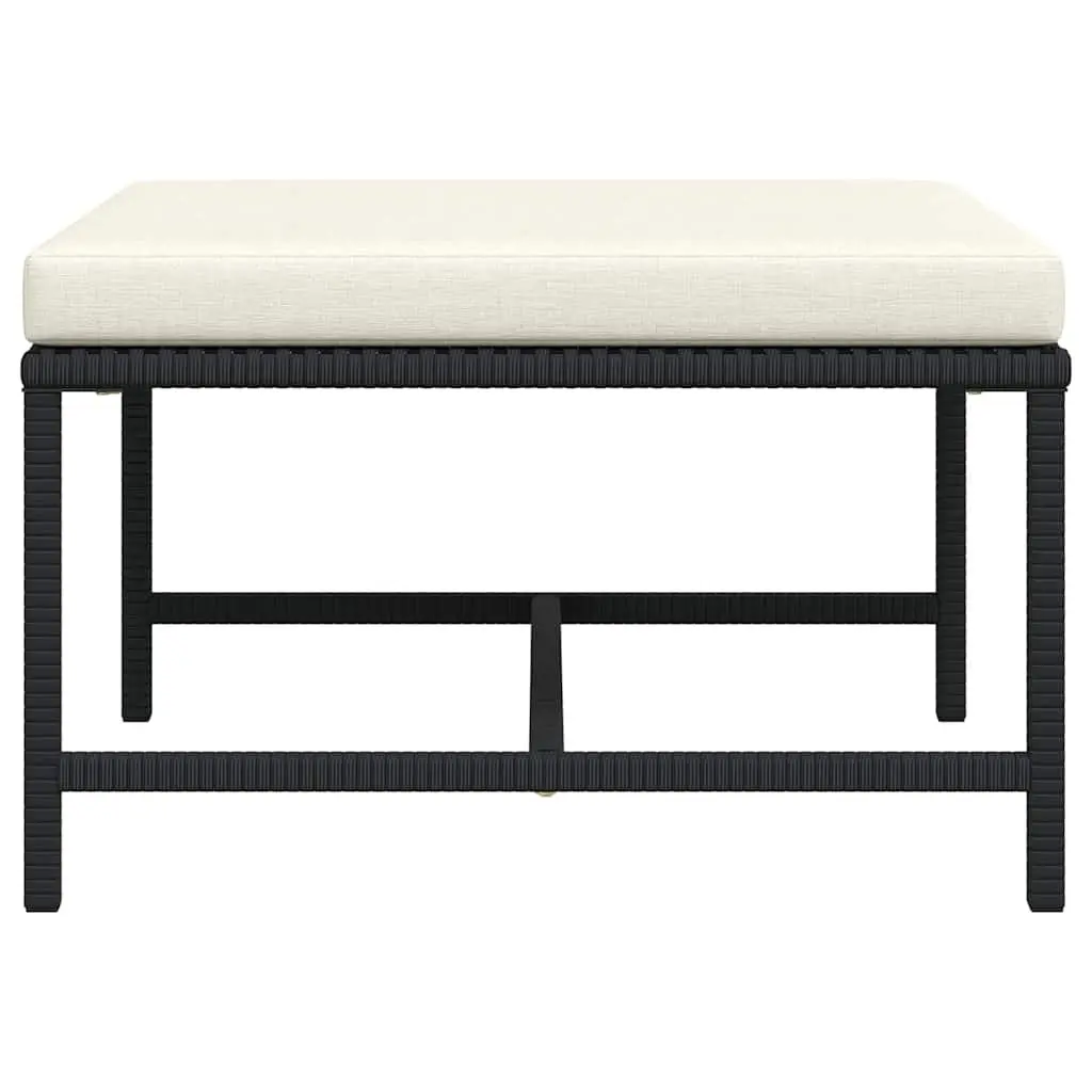 Outdoor Footrest Ottoman Black PE Rattan with Cushion