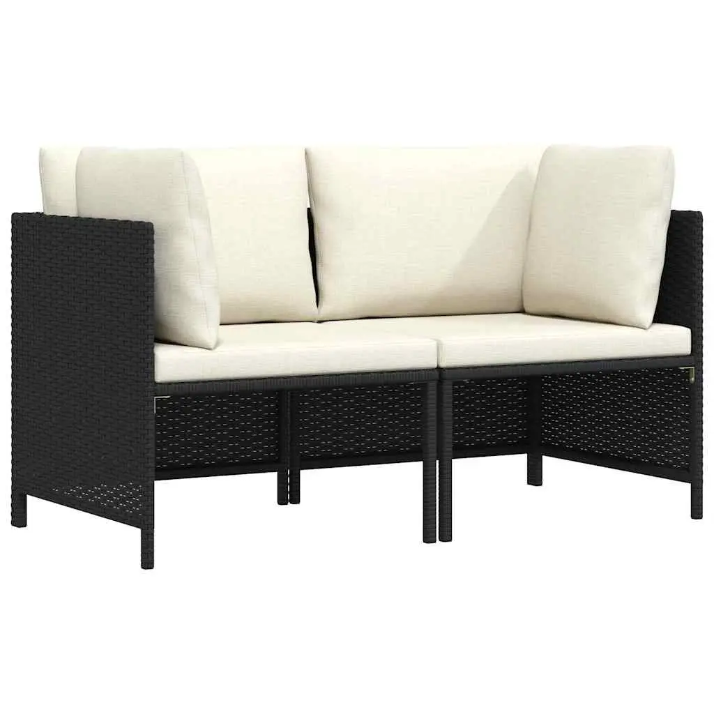 Outdoor Patio Lounge Sofa Black PE Rattan Sectional with Cushions 2 Seater