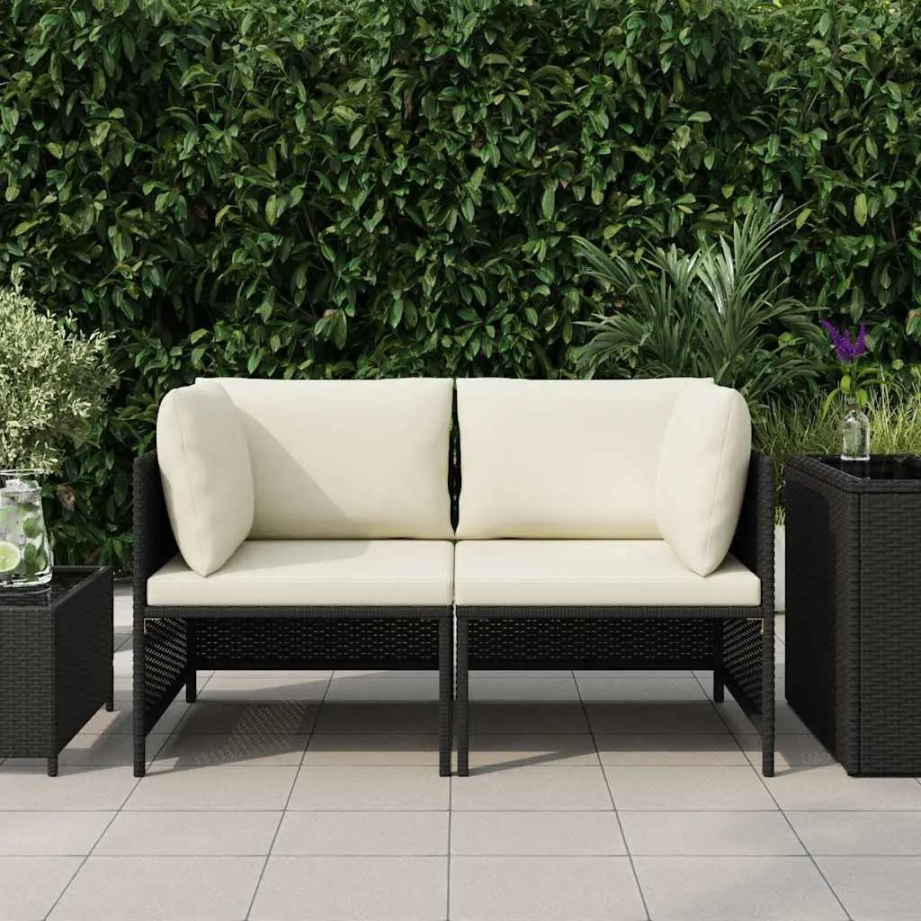 Outdoor Patio Lounge Sofa Black PE Rattan Sectional with Cushions 2 Seater