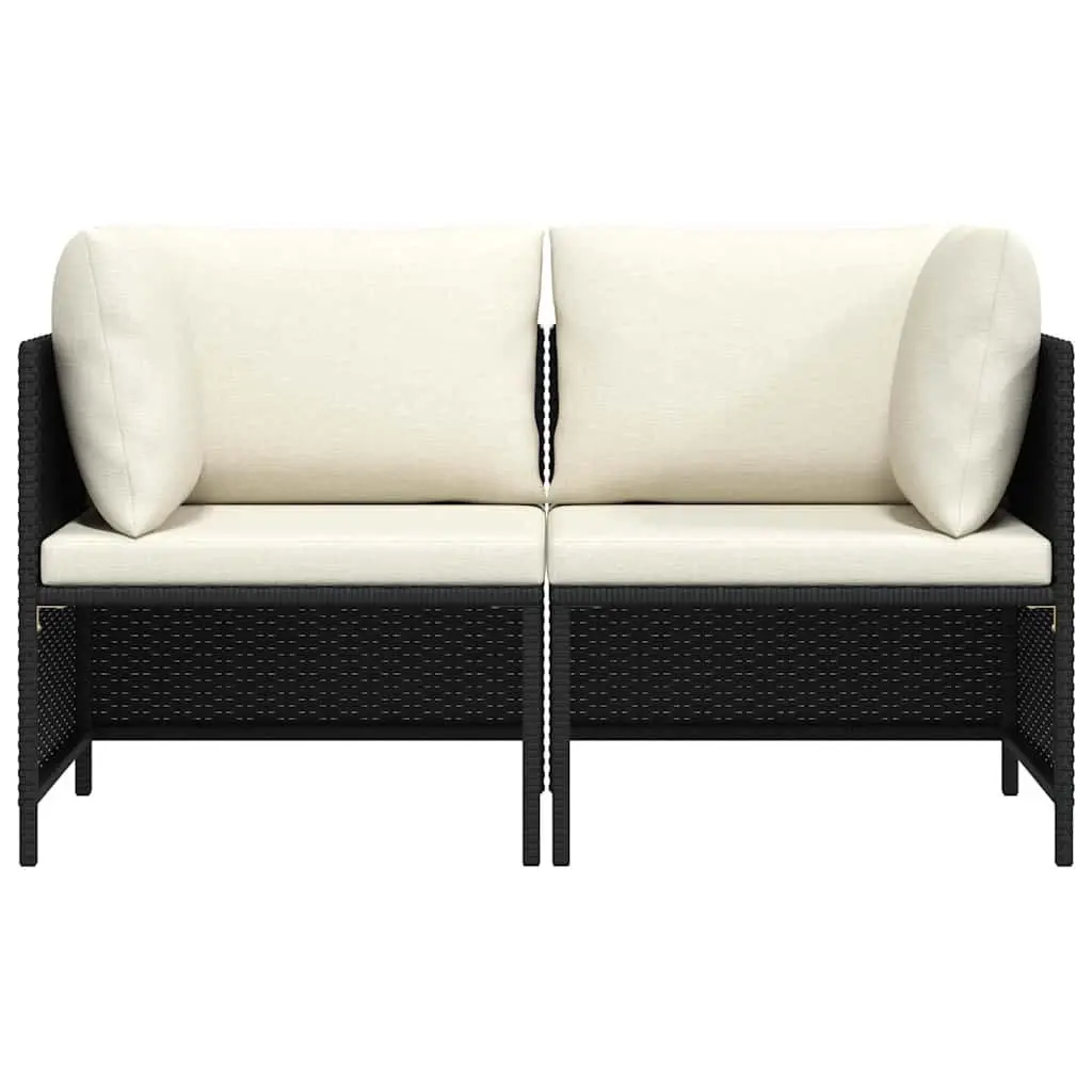 Outdoor Patio Lounge Sofa Black PE Rattan Sectional with Cushions 2 Seater