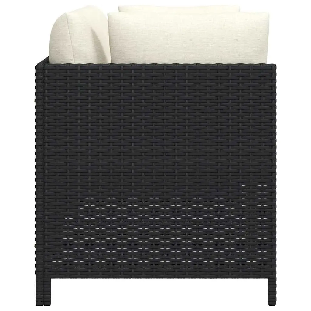 Outdoor Patio Lounge Sofa Black PE Rattan Sectional with Cushions 2 Seater