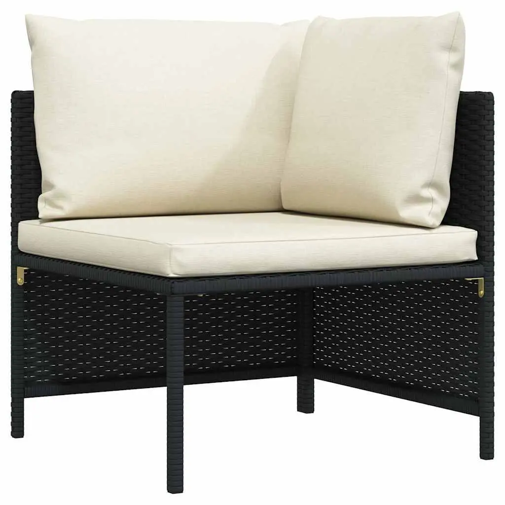 3-Seater Garden Sofa Poly Rattan Black Outdoor Patio Lounge Couch with Cushions