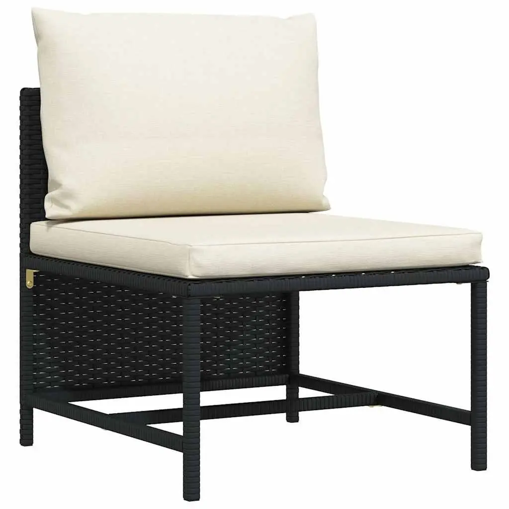 3-Seater Garden Sofa Poly Rattan Black Outdoor Patio Lounge Couch with Cushions