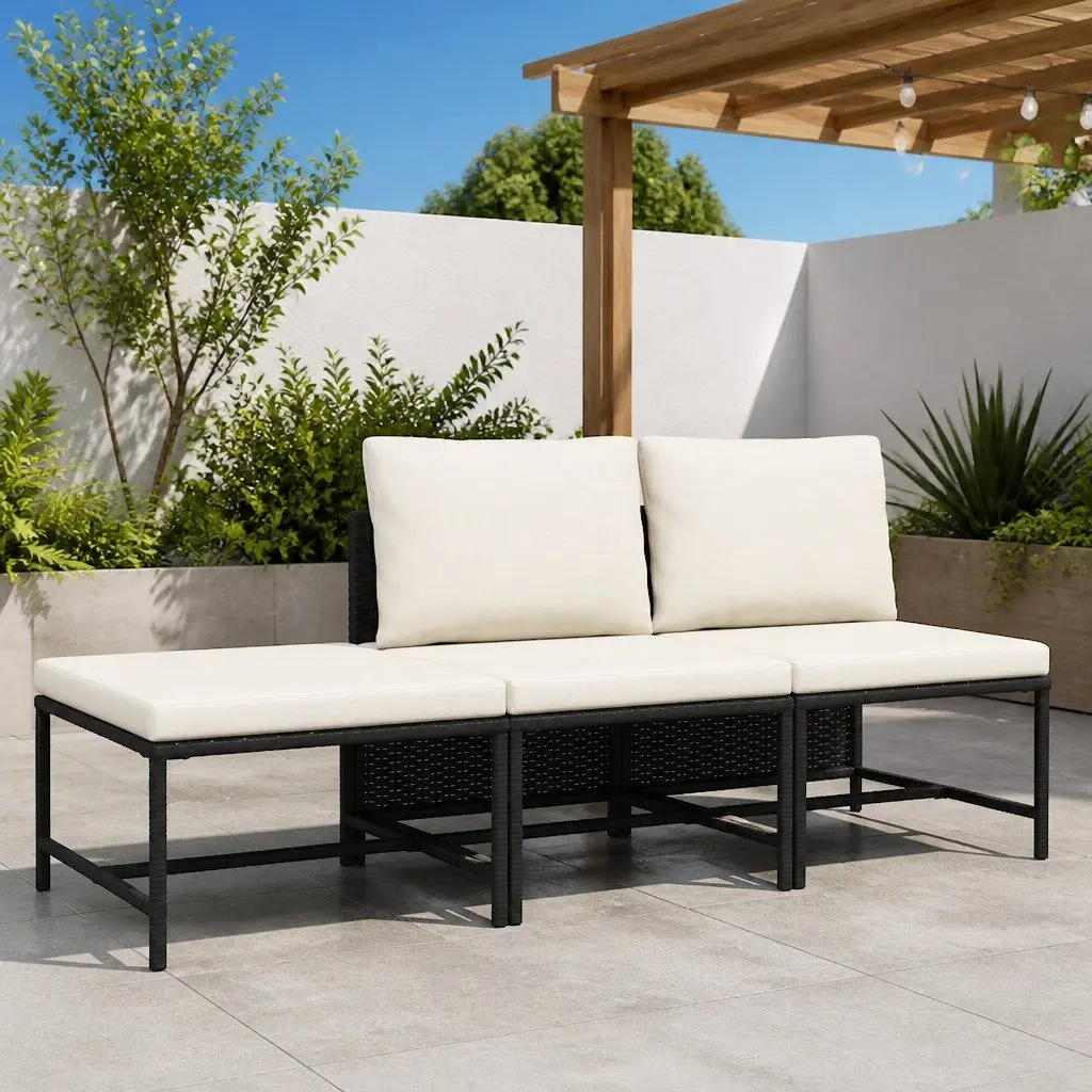 Outdoor Sectional Sofa Set 3 Piece Garden Lounge Black Rattan Cushions Patio