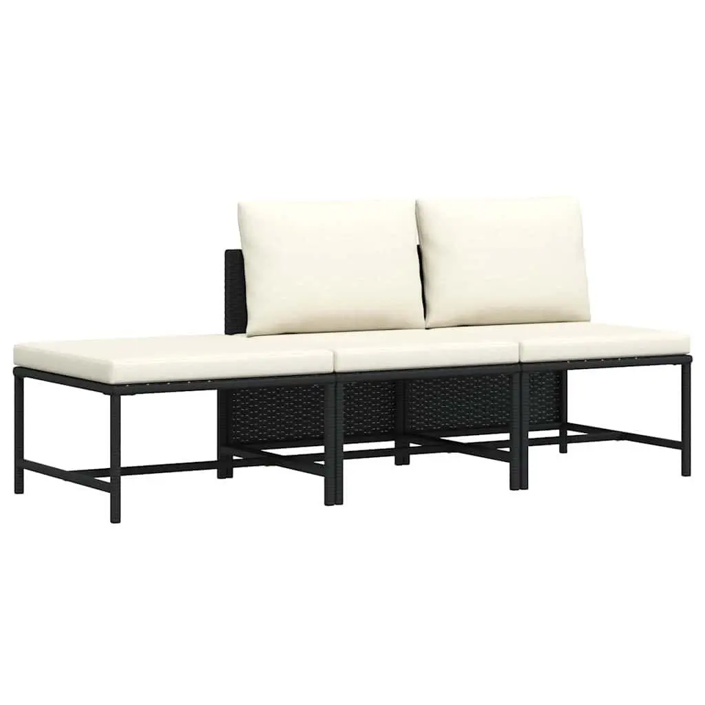 Outdoor Sectional Sofa Set 3 Piece Garden Lounge Black Rattan Cushions Patio
