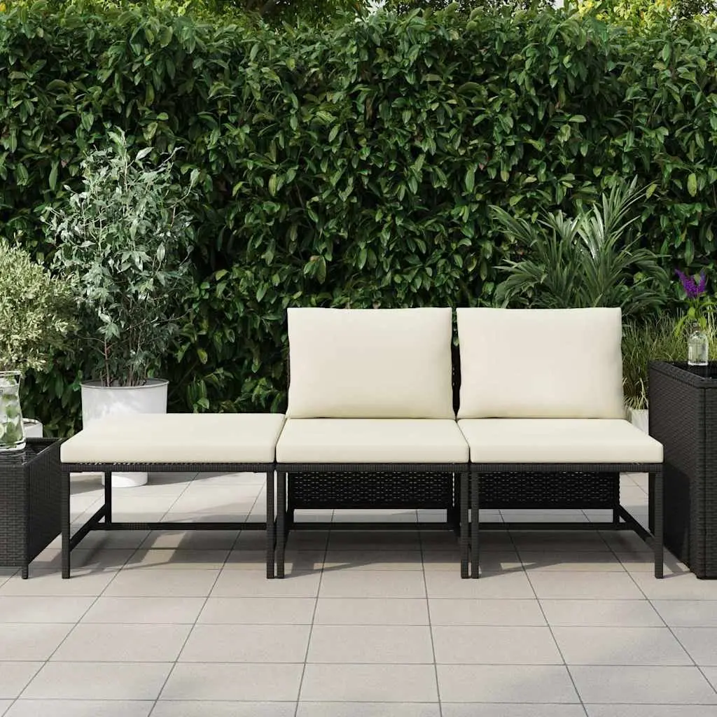 Outdoor Sectional Sofa Set 3 Piece Garden Lounge Black Rattan Cushions Patio