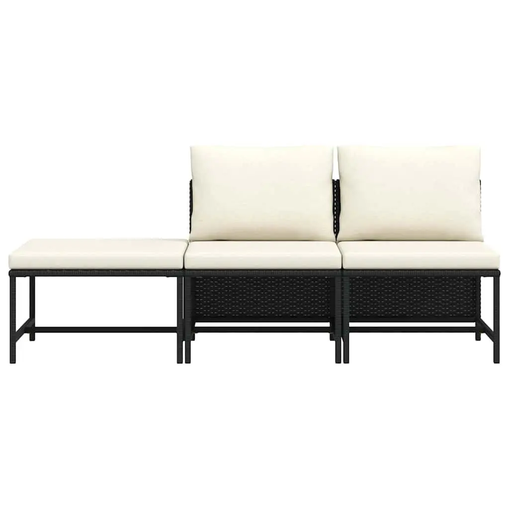 Outdoor Sectional Sofa Set 3 Piece Garden Lounge Black Rattan Cushions Patio