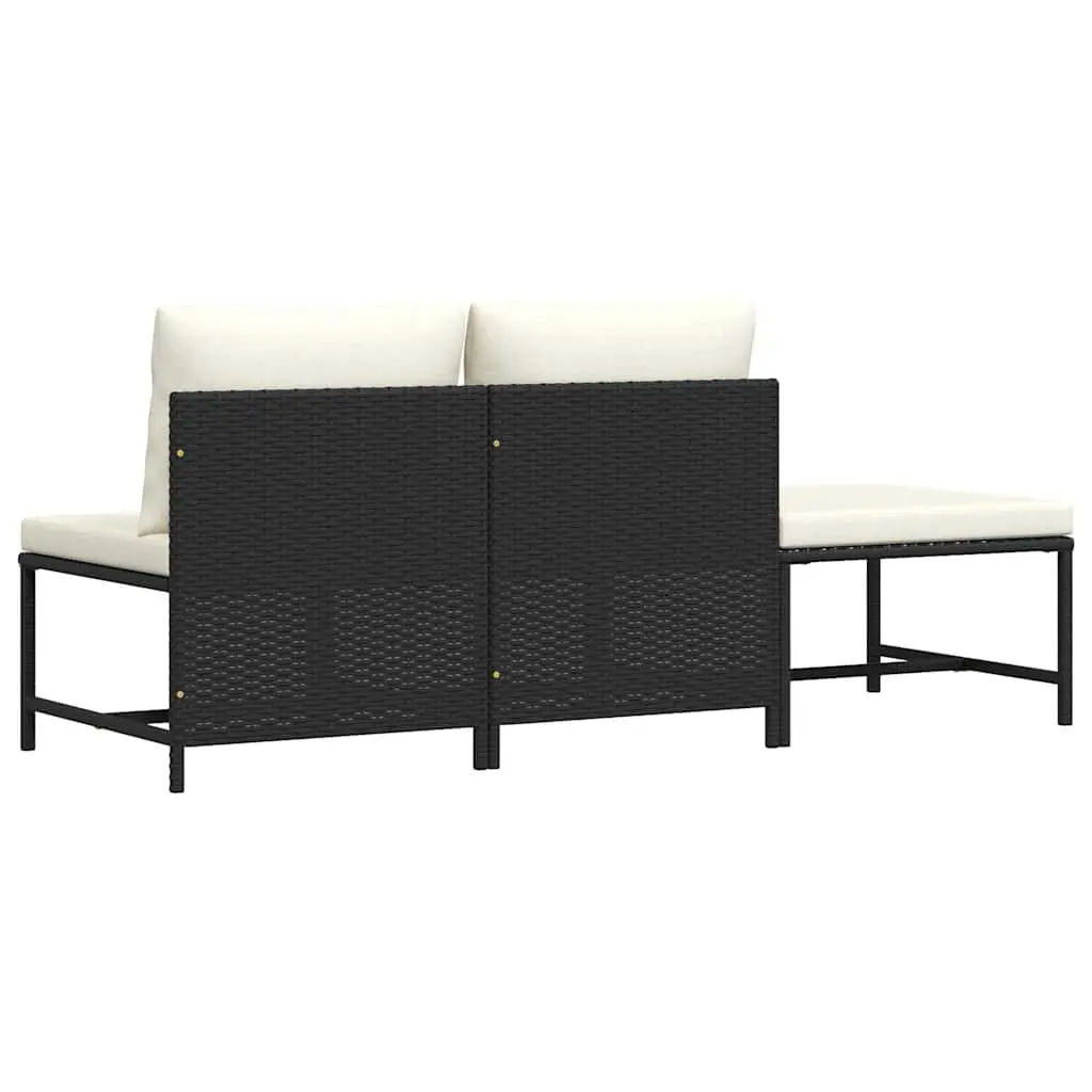 Outdoor Sectional Sofa Set 3 Piece Garden Lounge Black Rattan Cushions Patio