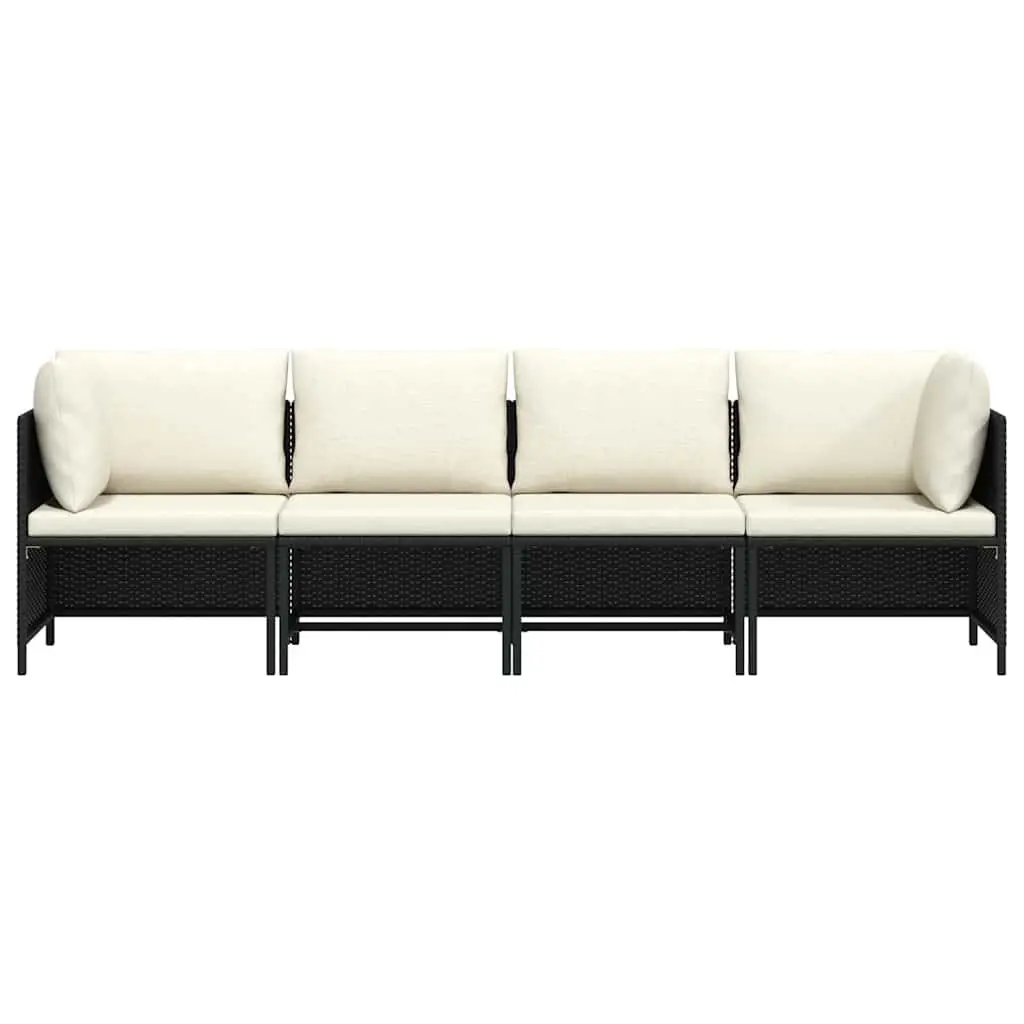 4 Seater Outdoor Lounge Chair Black PE Rattan with Cushions and Powder Coated Steel Frame for Garden and Patio