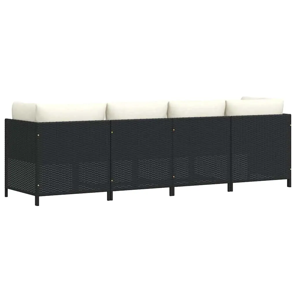 4 Seater Outdoor Lounge Chair Black PE Rattan with Cushions and Powder Coated Steel Frame for Garden and Patio