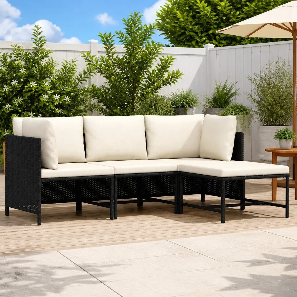 4-Piece Black Sectional Sofa Set for Outdoor Areas