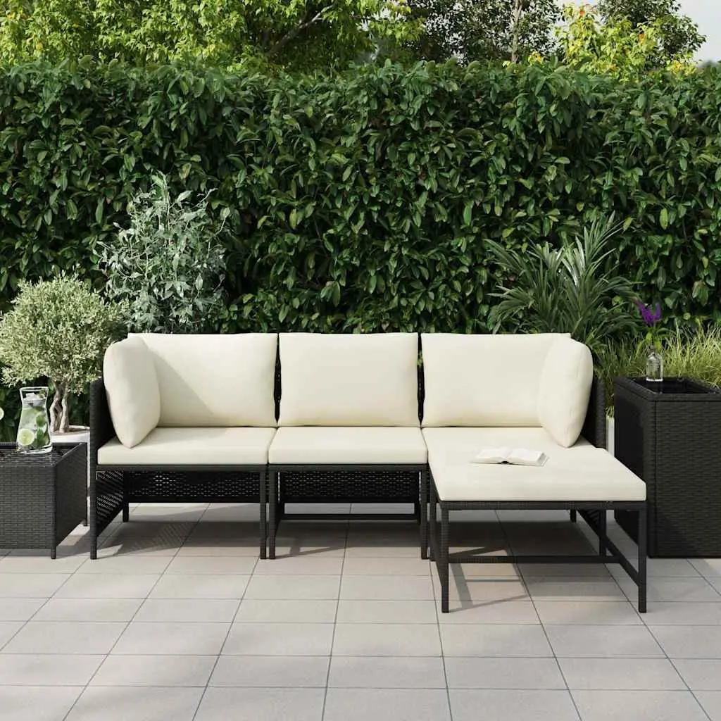 4-Piece Black Sectional Sofa Set for Outdoor Areas
