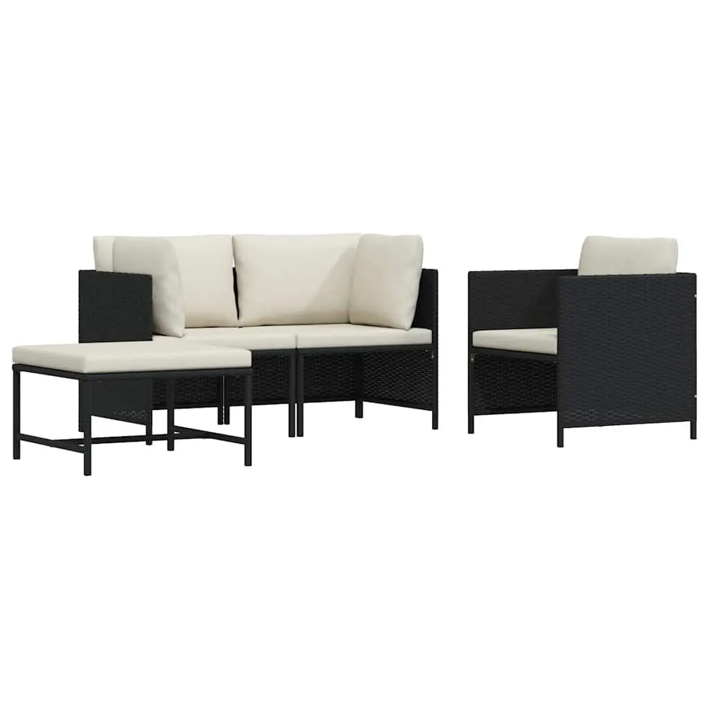 Outdoor Sectional Sofa Set 4 Piece Garden Lounge Black Poly Rattan Cushions