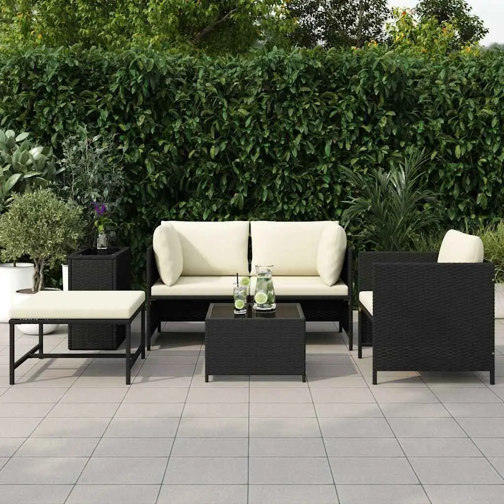 Outdoor Sectional Sofa Set 4 Piece Garden Lounge Black Poly Rattan Cushions