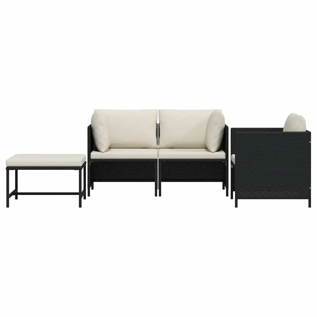 Outdoor Sectional Sofa Set 4 Piece Garden Lounge Black Poly Rattan Cushions