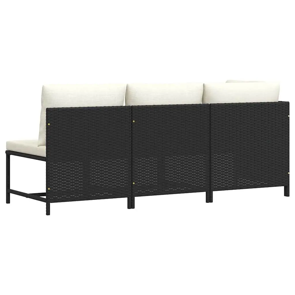 Outdoor Garden Sofa Set 3 Piece Black PE Rattan Lounge Sectional with Cushions