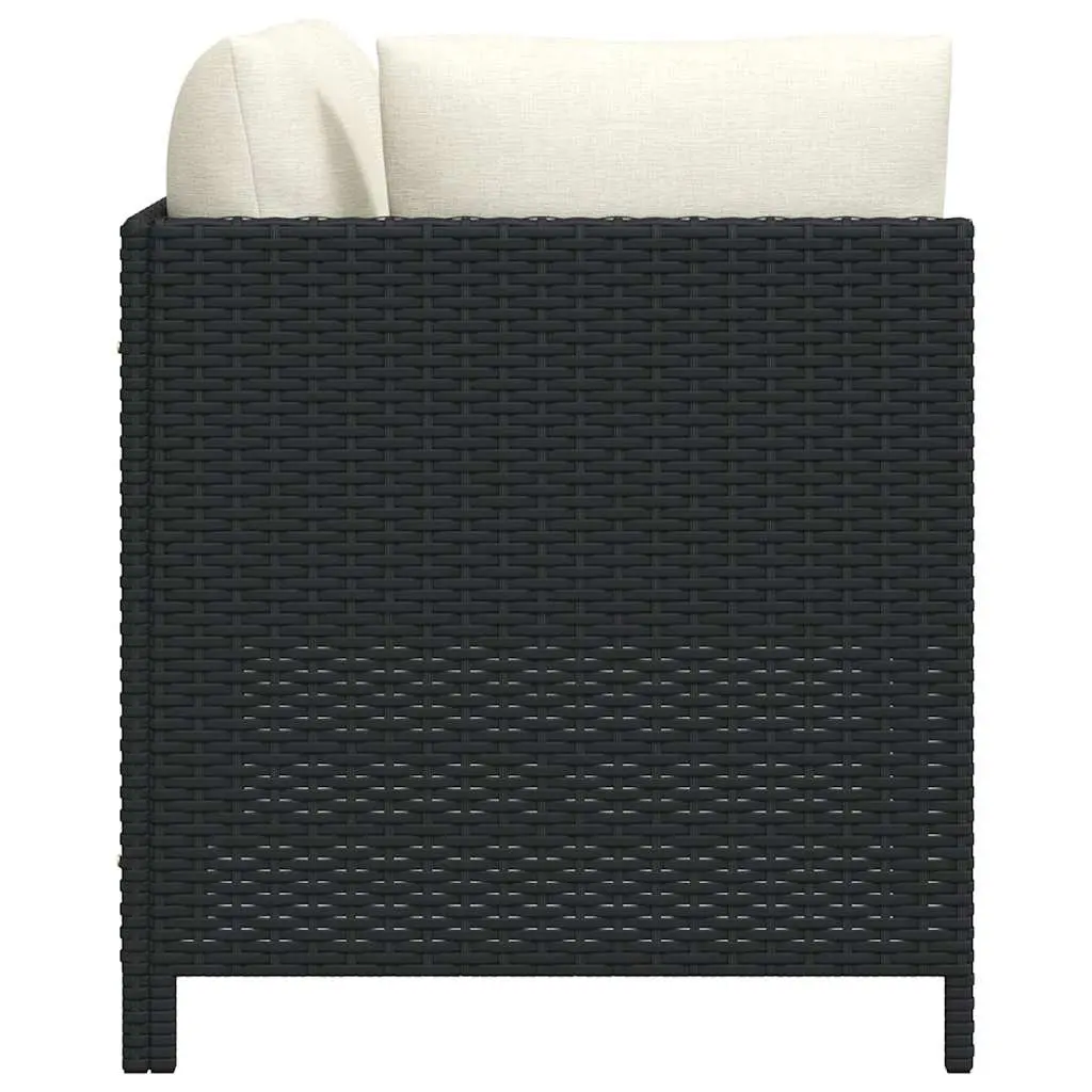 Outdoor Garden Sofa Set 3 Piece Black PE Rattan Lounge Sectional with Cushions