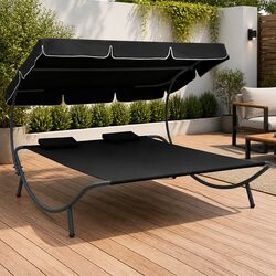 Outdoor Lounge Bed Double Canopy Sunbed Garden Patio Furniture with Pillows