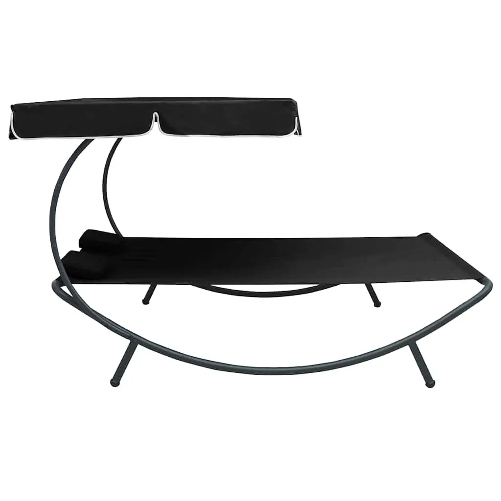 Outdoor Lounge Bed Weather-Resistant Oxford Fabric Double Canopy Black