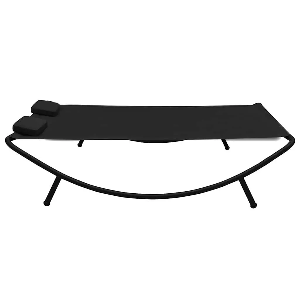 Outdoor Lounge Bed Powder-Coated Steel Black Weather-Resistant Oxford Fabric with Pillows