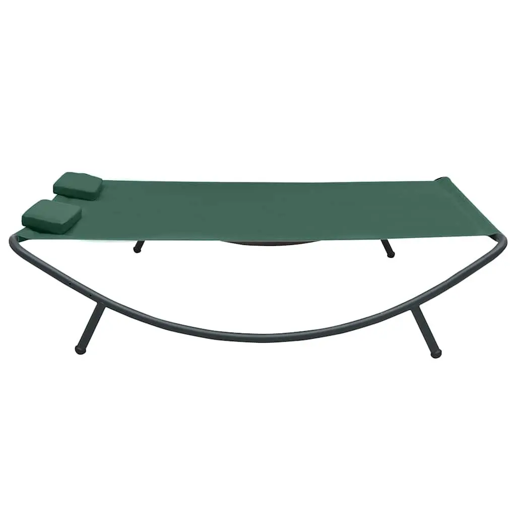 Outdoor Lounge Bed Weather-Resistant Oxford Fabric Green Garden Furniture with Two Pillows Powder-Coated Steel Frame
