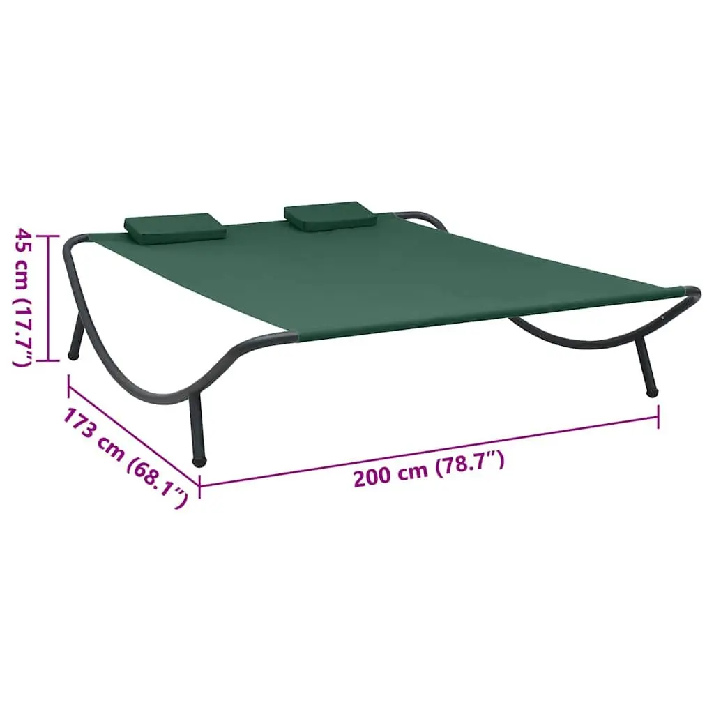 Outdoor Lounge Bed Weather-Resistant Oxford Fabric Green Garden Furniture with Two Pillows Powder-Coated Steel Frame