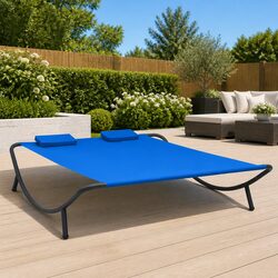Outdoor Lounge Bed Blue Fabric Garden Patio Sun Bed with Pillows Relaxation
