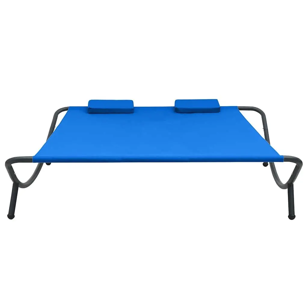 Outdoor Lounge Bed Oxford Fabric Blue Garden Patio Sun Bed with Pillows