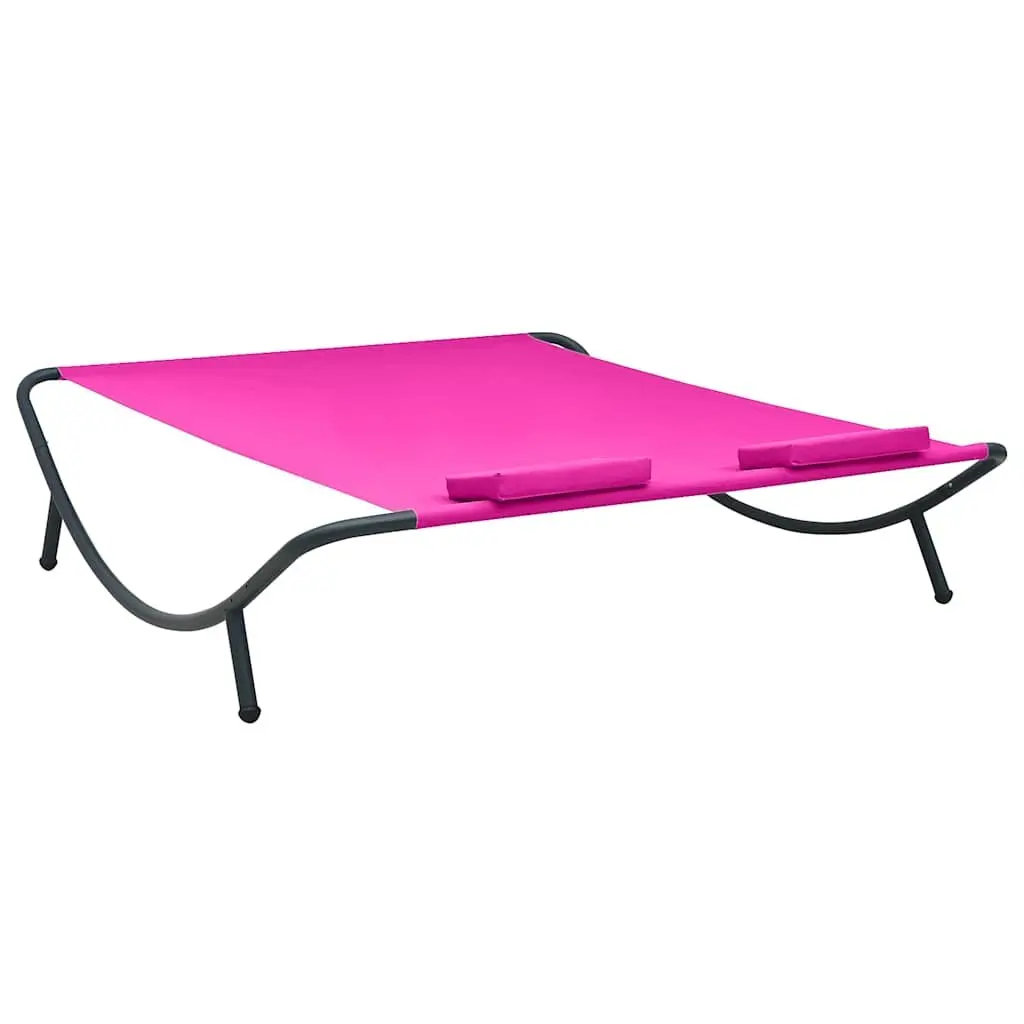 Outdoor Lounge Bed with Powder-coated Steel Frame Weather-resistant Oxford Fabric Pink and Two Padded Pillows for Patio Relaxation