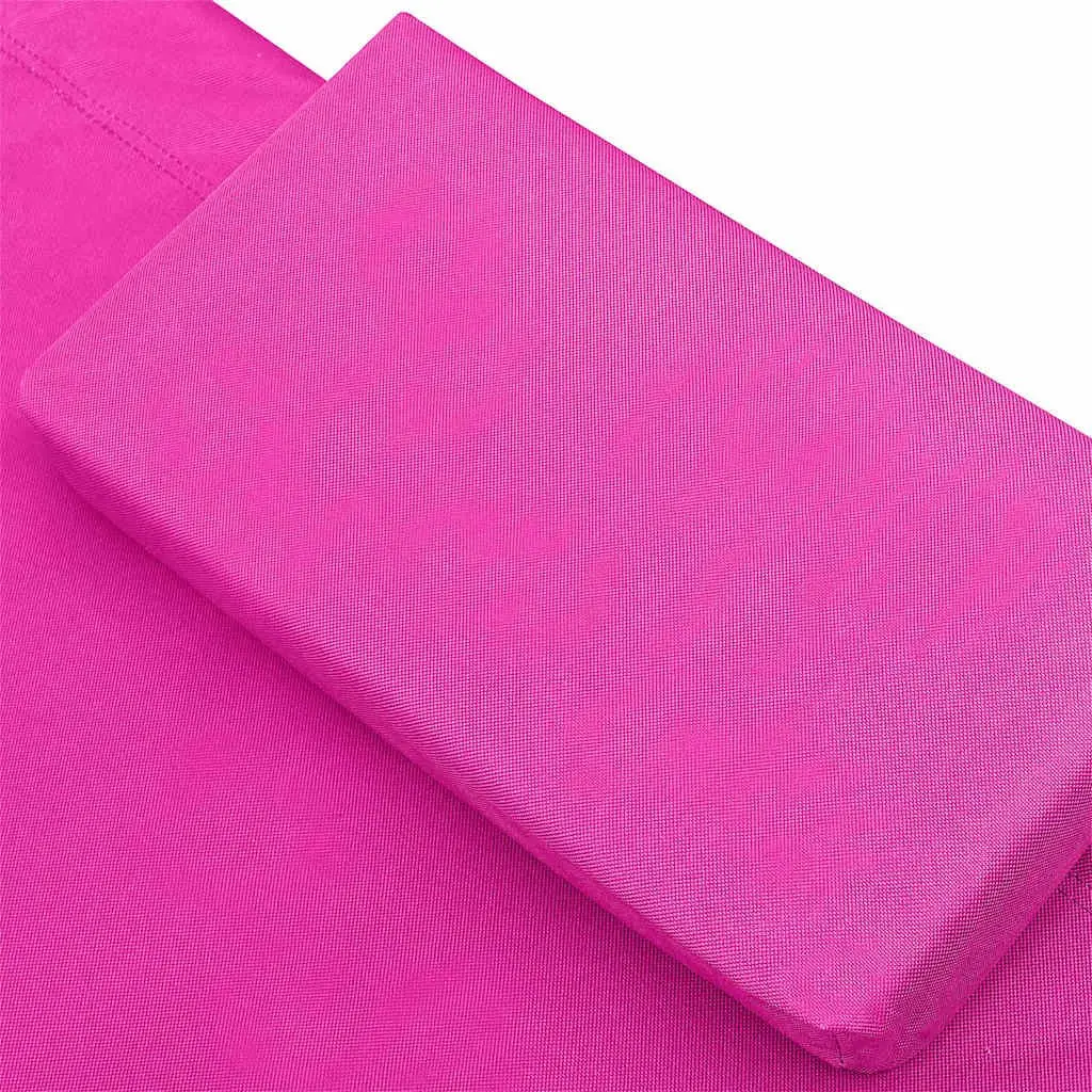 Outdoor Lounge Bed with Powder-coated Steel Frame Weather-resistant Oxford Fabric Pink and Two Padded Pillows for Patio Relaxation