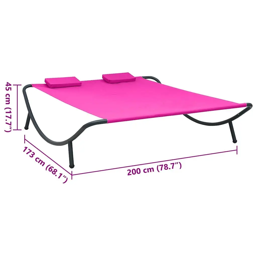 Outdoor Lounge Bed with Powder-coated Steel Frame Weather-resistant Oxford Fabric Pink and Two Padded Pillows for Patio Relaxation