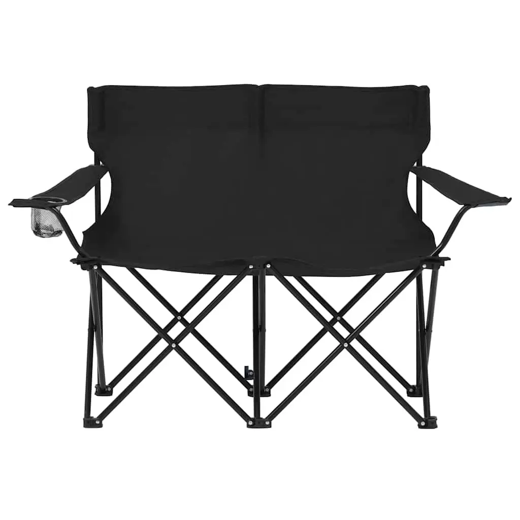 2-Seater Foldable Camping Chair Steel Frame Water-Repellent Oxford Fabric Black