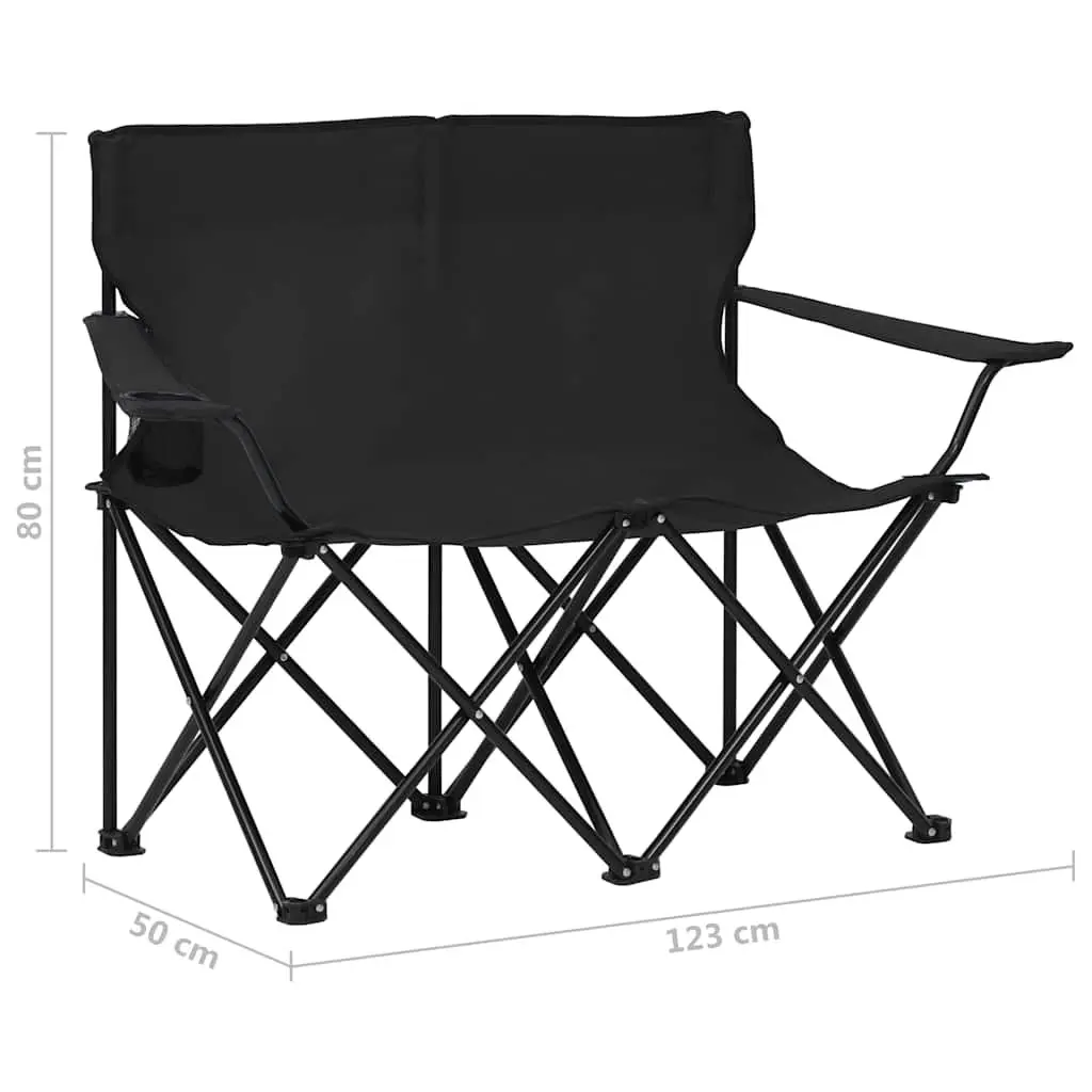 2-Seater Foldable Camping Chair Steel Frame Water-Repellent Oxford Fabric Black