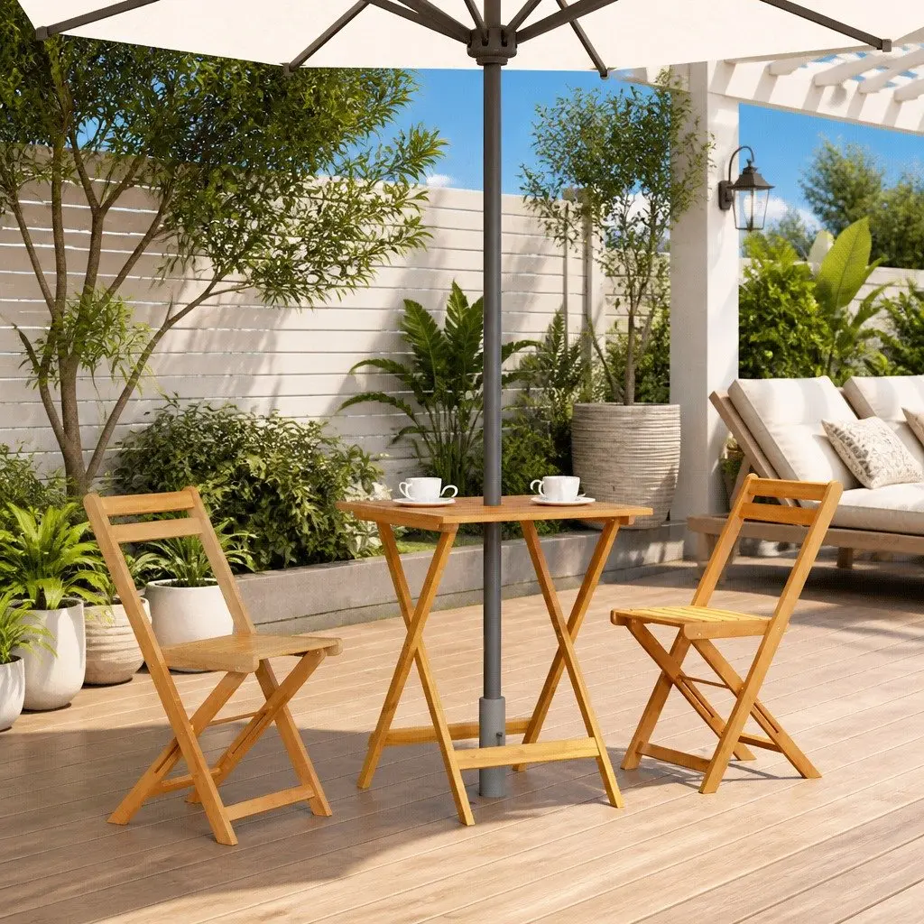 Acacia Wood Folding Table 60x60x75 cm Brown Outdoor Patio Dining Furniture Weather Resistant Easy Clean