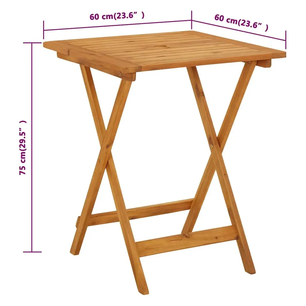 Acacia Wood Folding Table 60x60x75 cm Brown Outdoor Patio Dining Furniture Weather Resistant Easy Clean