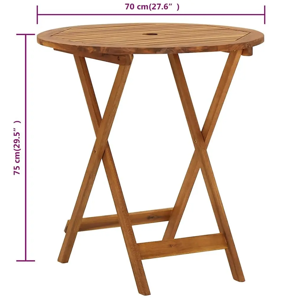 Folding Garden Table Solid Acacia Wood 70cm Brown Slatted