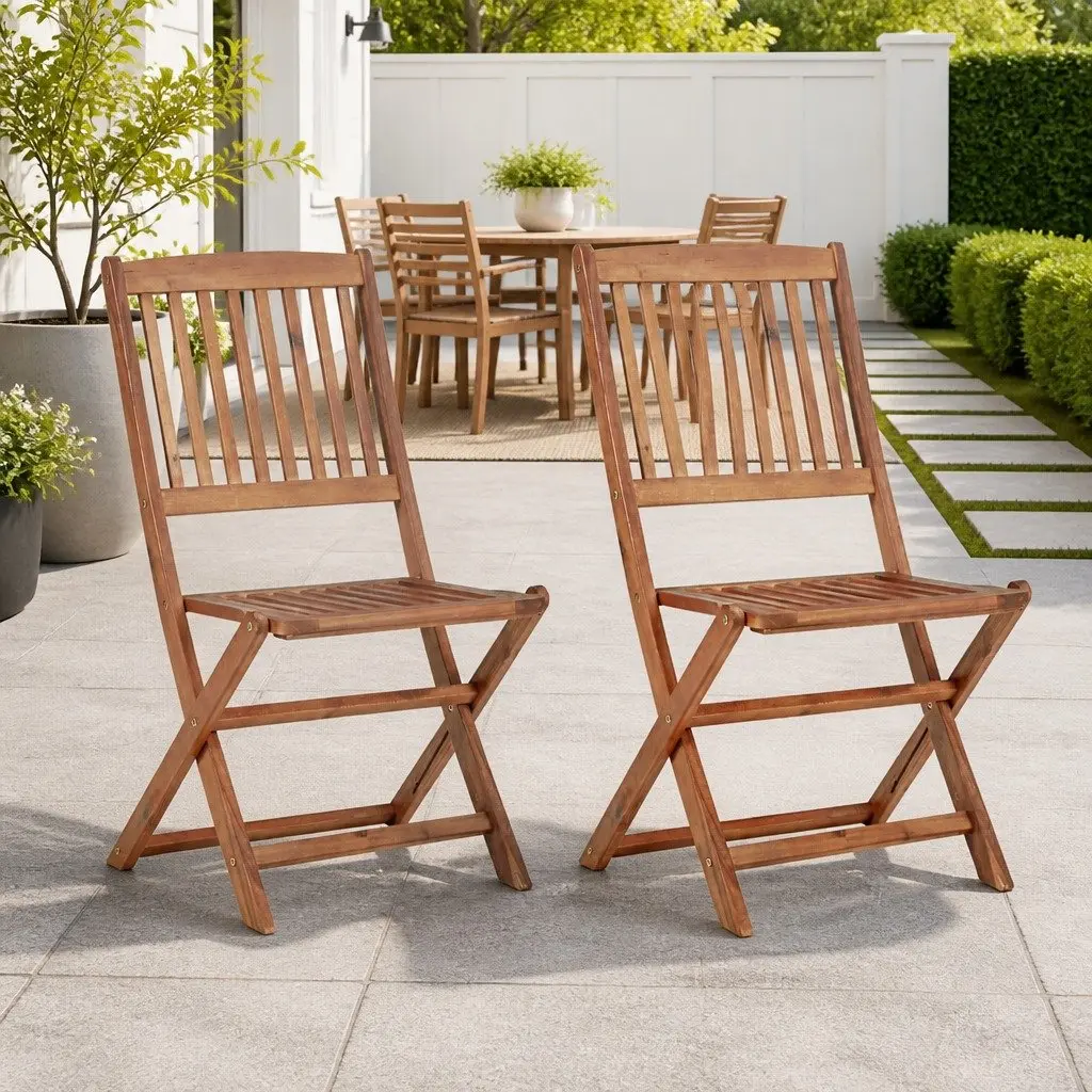Folding Outdoor Chairs Solid Acacia Wood Brown 2 Piece
