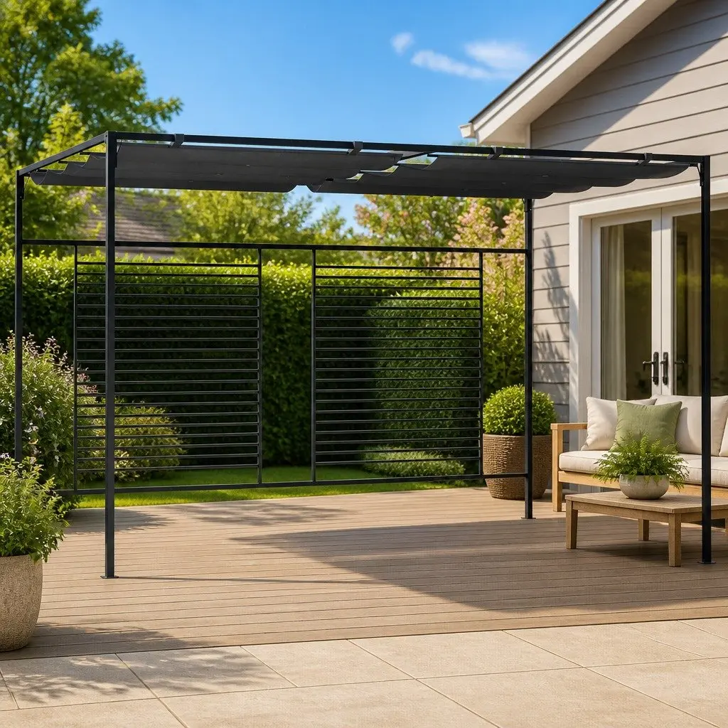Gazebo Iron 4x3m Retractable Roof Anthracite Outdoor Canopy Shelter