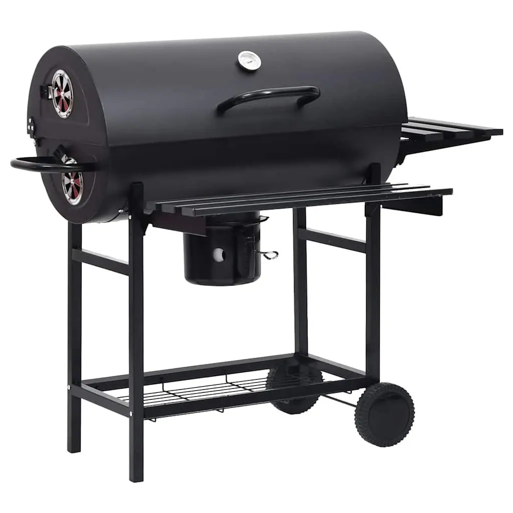 Barrel Charcoal BBQ Grill with Storage and Mobility