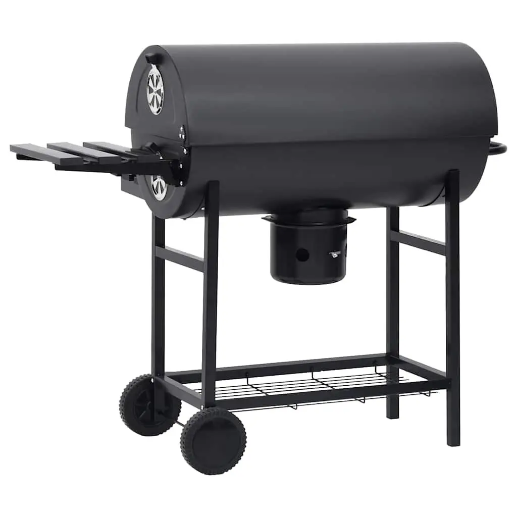 Barrel Charcoal BBQ Grill with Storage and Mobility